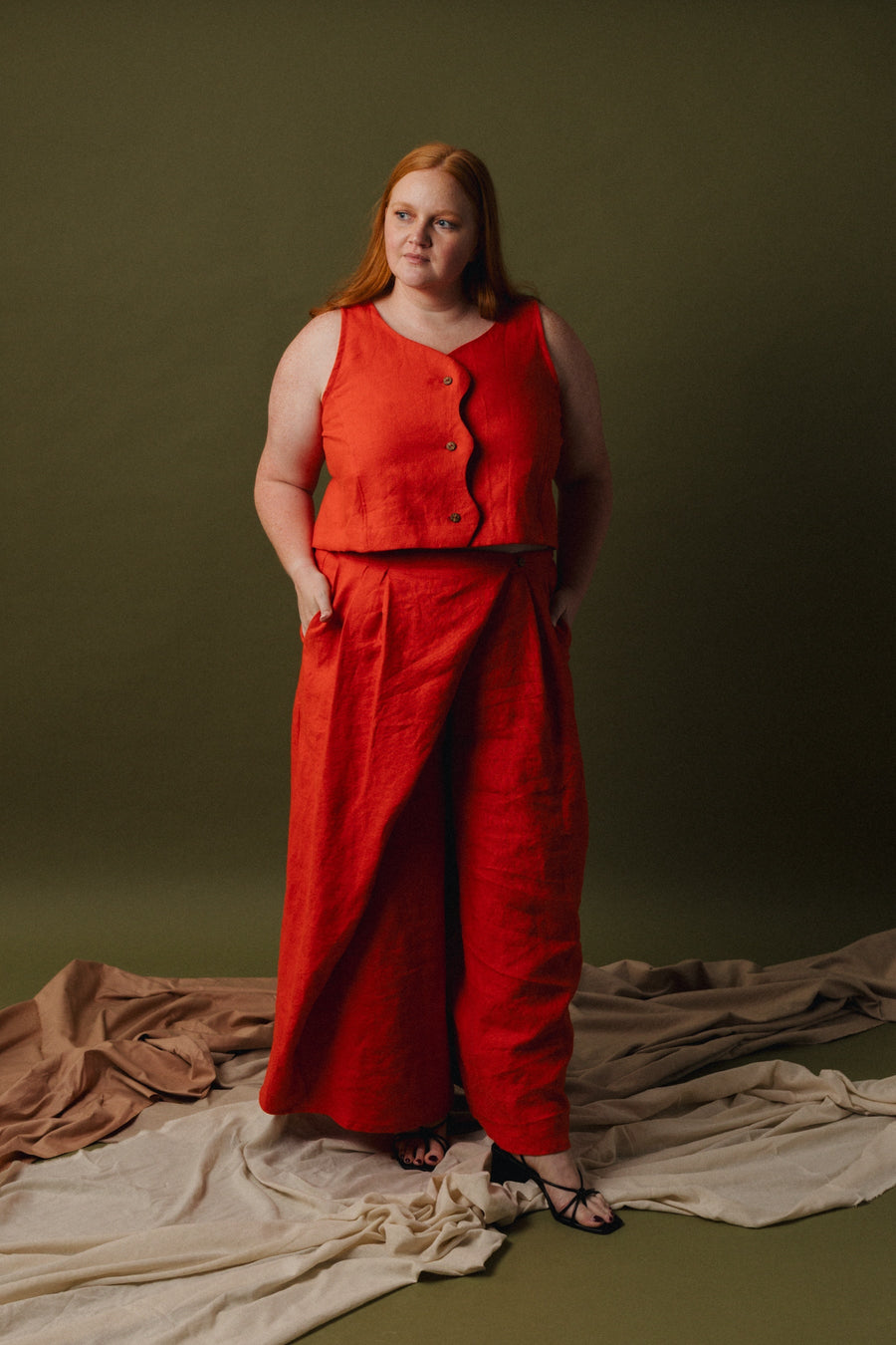 Pamut Apparel USA Wavy Top - Linen - plus size top, product view