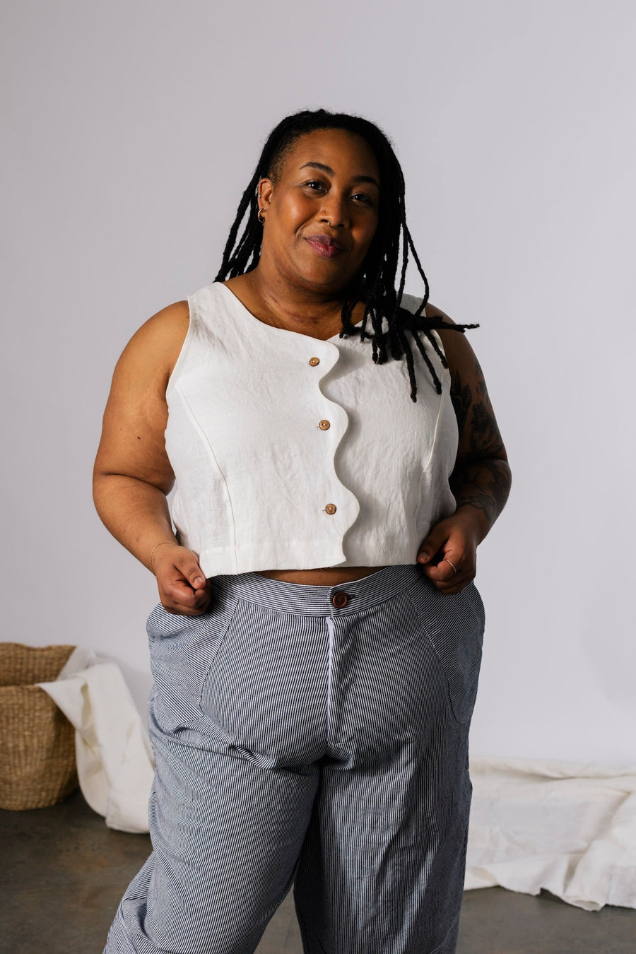 Pamut Apparel USA Wavy Top - Linen - plus size top, product view