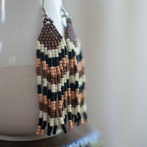 Fair + Simple Beaded Fringe Earrings in Brillo - handcrafted earrings