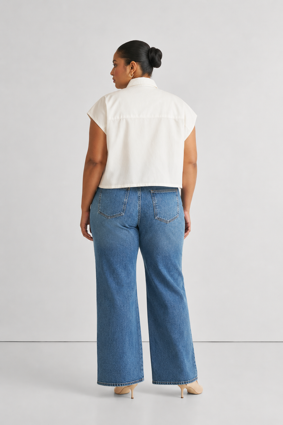 Oversized Embroidered Panel Crop Top in White