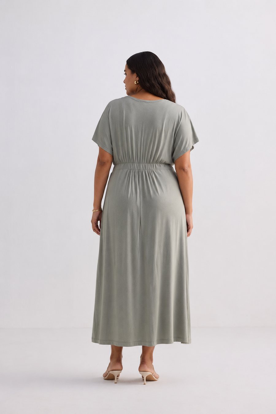 Flowy A-Line Maxi Dress with Side Slits in Light Olive