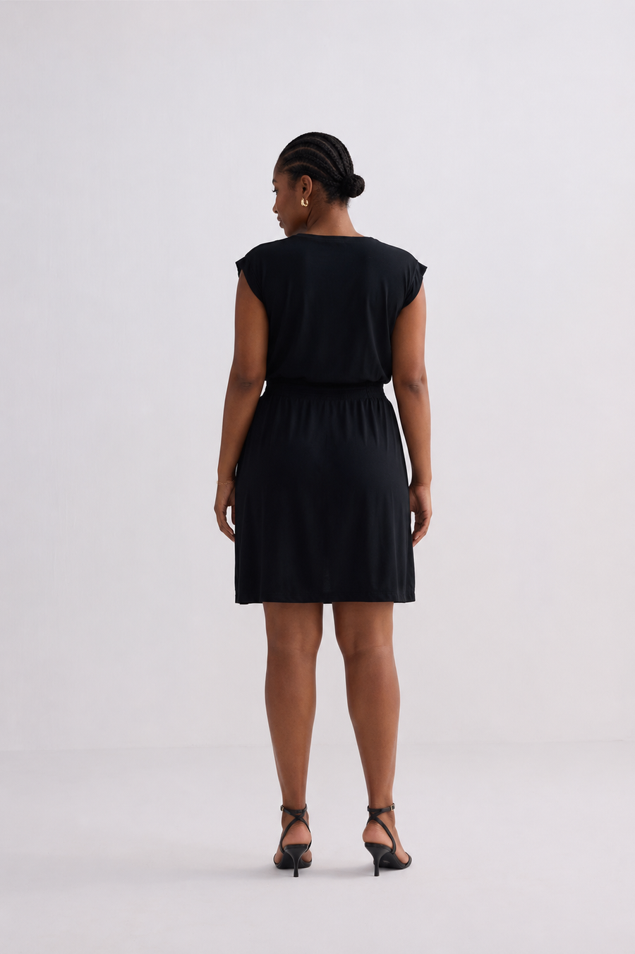 Short Dress With Smocking Side Detail in Black