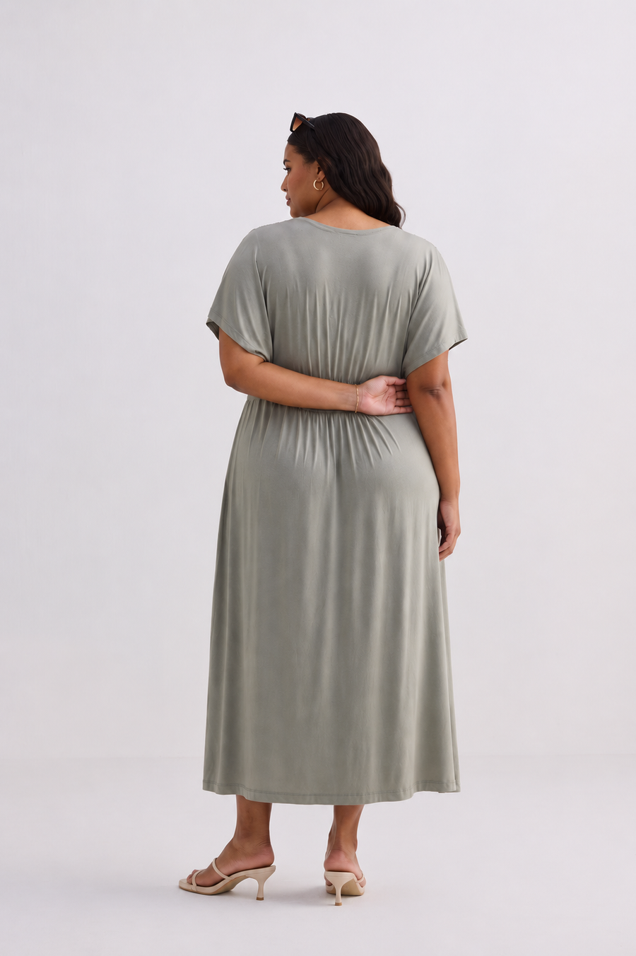 Flowy A-Line Maxi Dress with Side Slits in Light Olive
