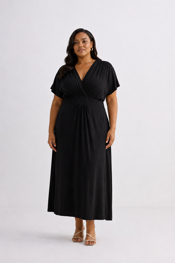 Flowy A-Line Maxi Dress with Side Slits in Black