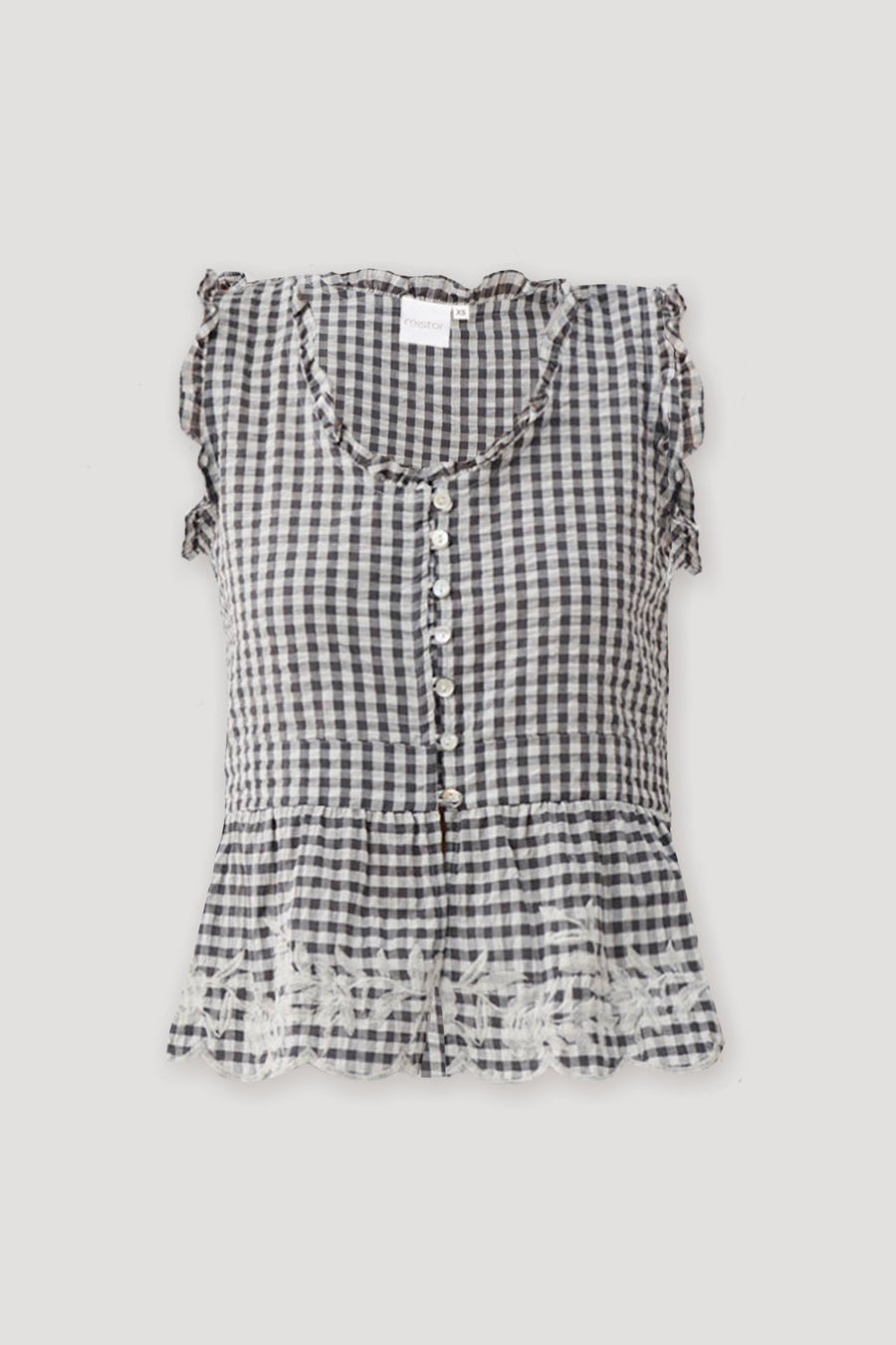 Embroidered Peplum Top in Grey Check