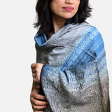 Fyoli Fyoli NEEL Silk Cotton Natural Indigo Shibori Stole in Indigo Needle Shibori - women's artisan scarf
