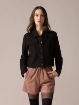 Cropped Brushed Knit Overshirt in Charcoal Mix