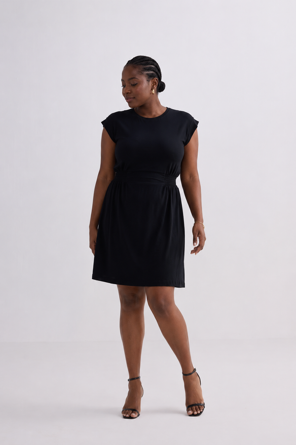 Short Dress With Smocking Side Detail in Black