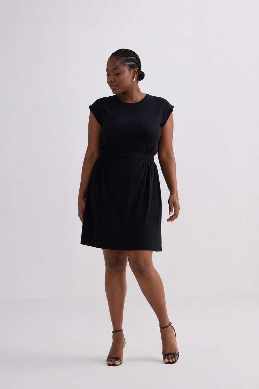 Short Dress With Smocking Side Detail in Black
