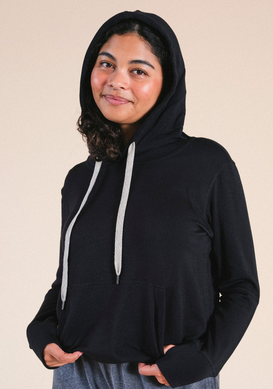 Poplinen Betty Modal Hoodie - Black - plus size hoodie, product view
