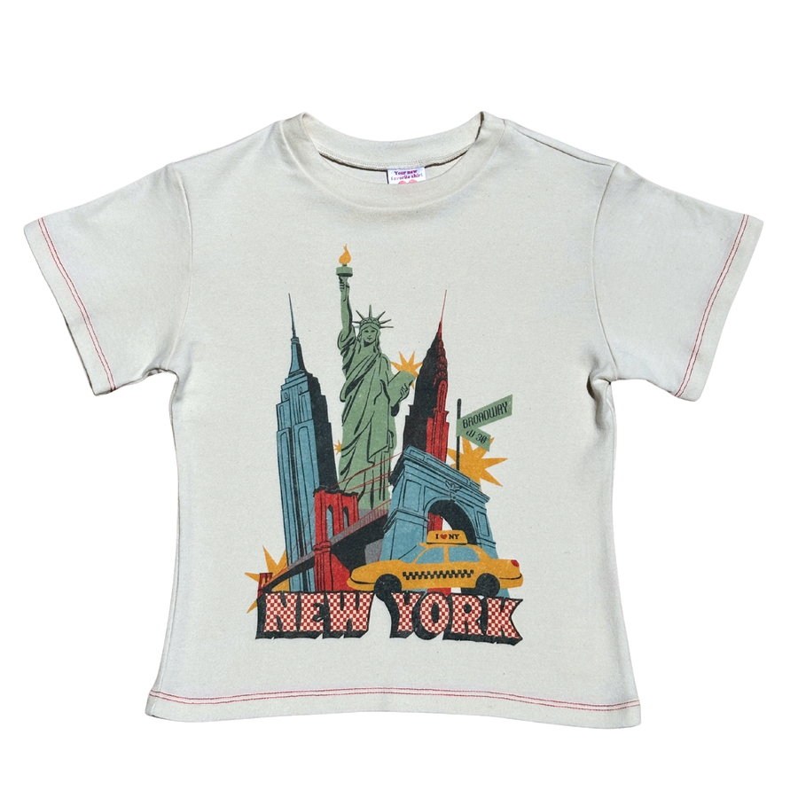 Fruit Face NYC baby tee with New York City graphic