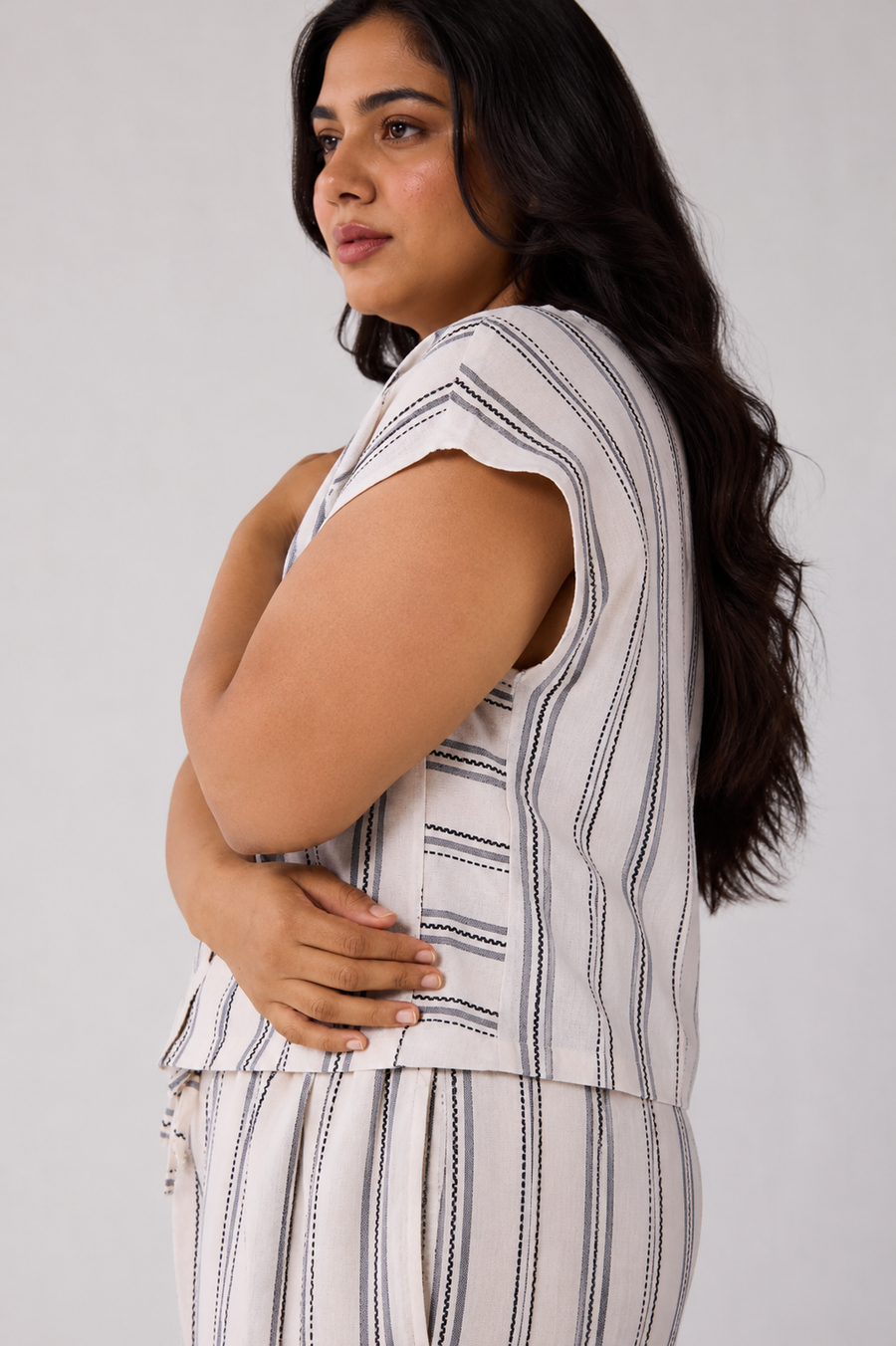 Relaxed V-neck Top in Stripes