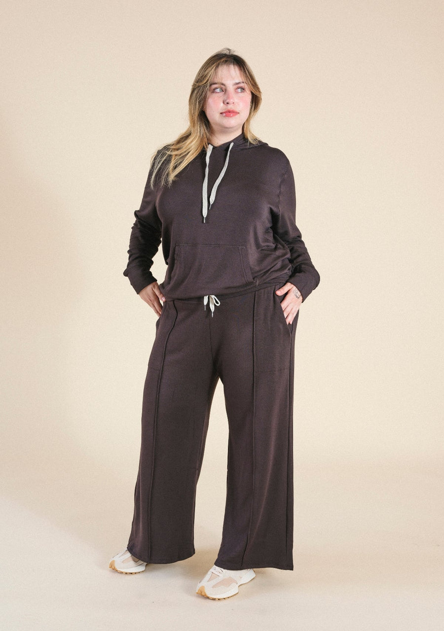Poplinen Betty Modal Hoodie - Dark Chocolate - plus size hoodie, product view