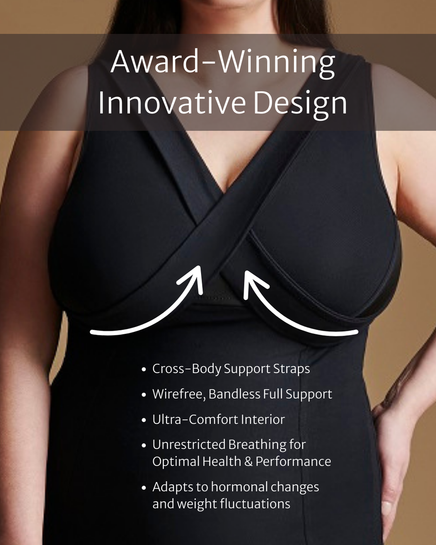 Innovative design from Embrago with cross-body support straps, wirefree comfort, and adaptability for health and