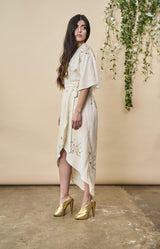 Symbology Clothing Hand Beaded Cherry Blossom Maxi Wrap in Ivory + Antique Gold - plus size garment, product view