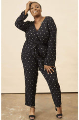 Symbology Clothing Baby Cacti Wrap Jumpsuit in Black & Ivory - plus size jumpsuit, product view