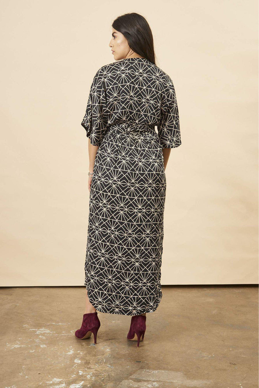 Symbology Clothing Art Deco Maxi Wrap Dress in Black + Cream - plus size dress, product view
