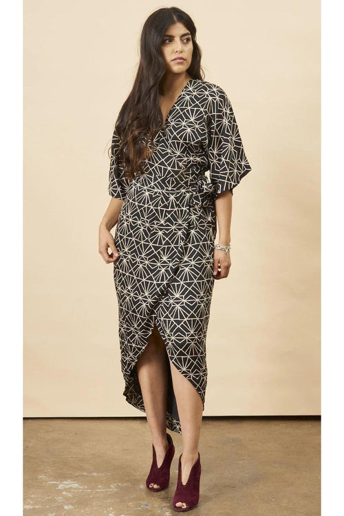 Symbology Clothing Art Deco Maxi Wrap Dress in Black + Cream - plus size dress, product view