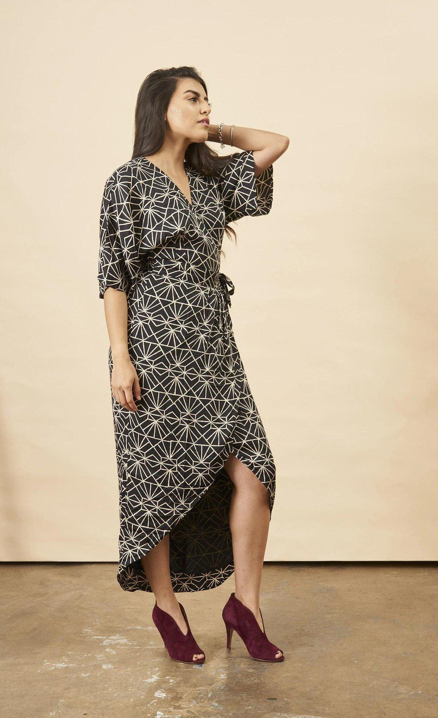Symbology Clothing Art Deco Maxi Wrap Dress in Black + Cream - plus size dress, product view
