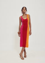 Hilary MacMillan Tri Colour Crochet Knit Dress in Pink - size-inclusive women's clothing