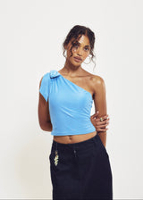 Hilary MacMillan One Shoulder Bow Top in Sky Blue - size-inclusive women's clothing