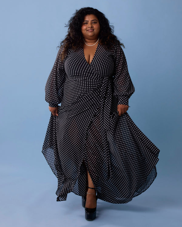 Baacal The Maxi Wrap Dress in New Polka Dot - plus size dress, product view