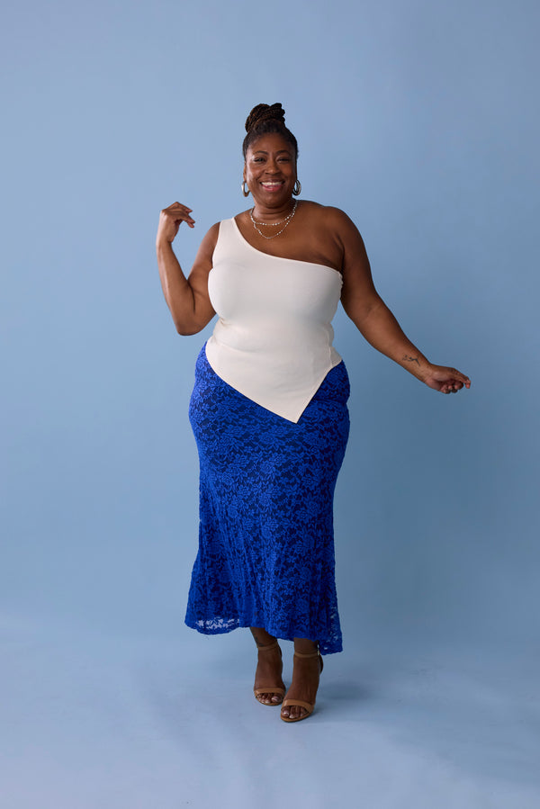 Baacal Gianna Stretch Lace Mermaid Maxi Skirt in Cobalt - plus size skirt, product view