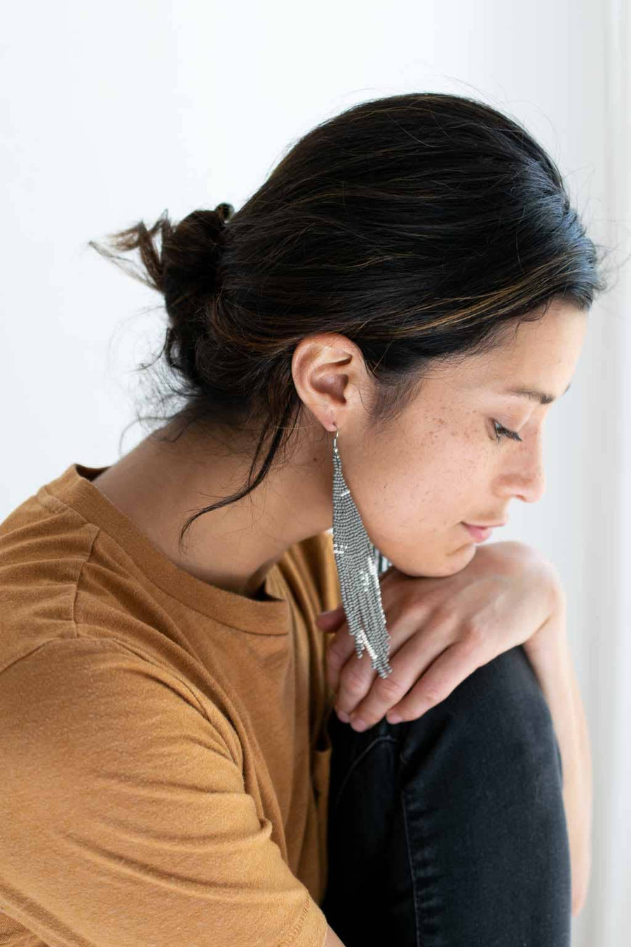 Fair + Simple Beaded Fringe Earrings in Gris - handcrafted earrings