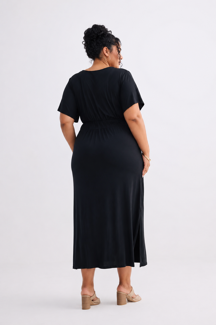 Flowy A-Line Maxi Dress with Side Slits in Black