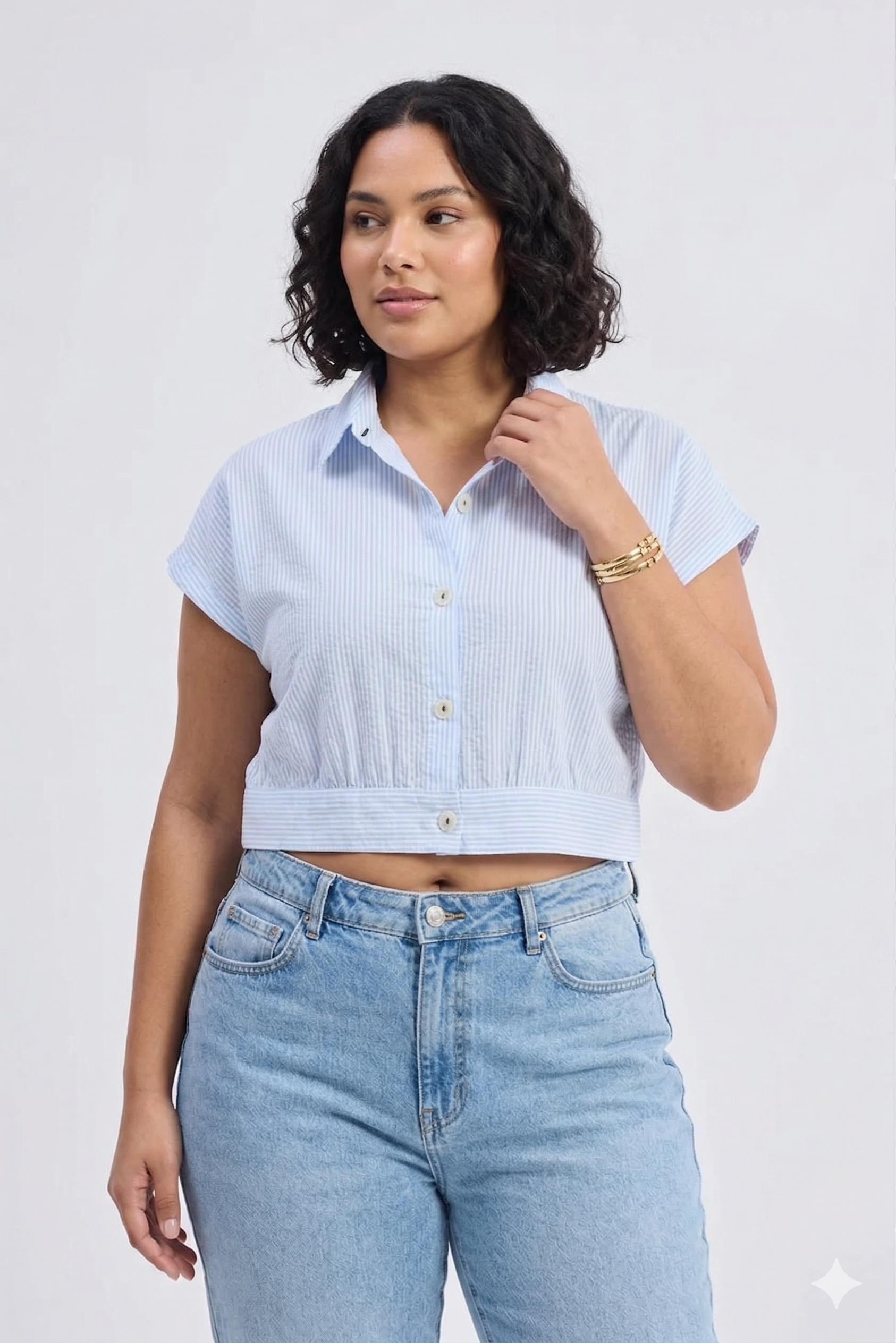 Reistor Oversized Crop Shirt in Classic Stripes - plus size garment, product view