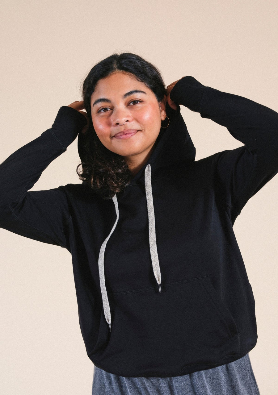 Poplinen Betty Modal Hoodie - Black - plus size hoodie, product view