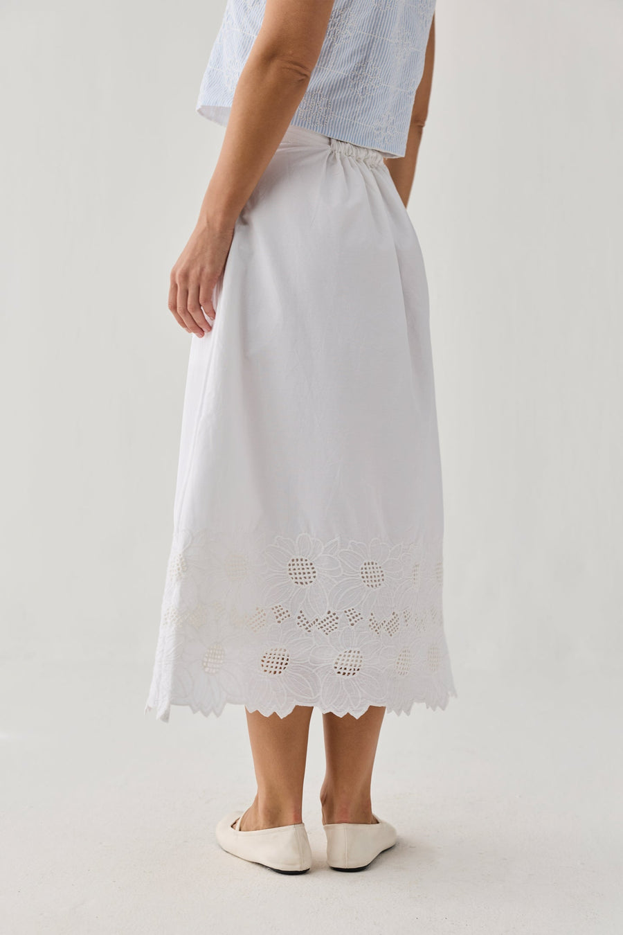 Embroidered Midi Skirt in White
