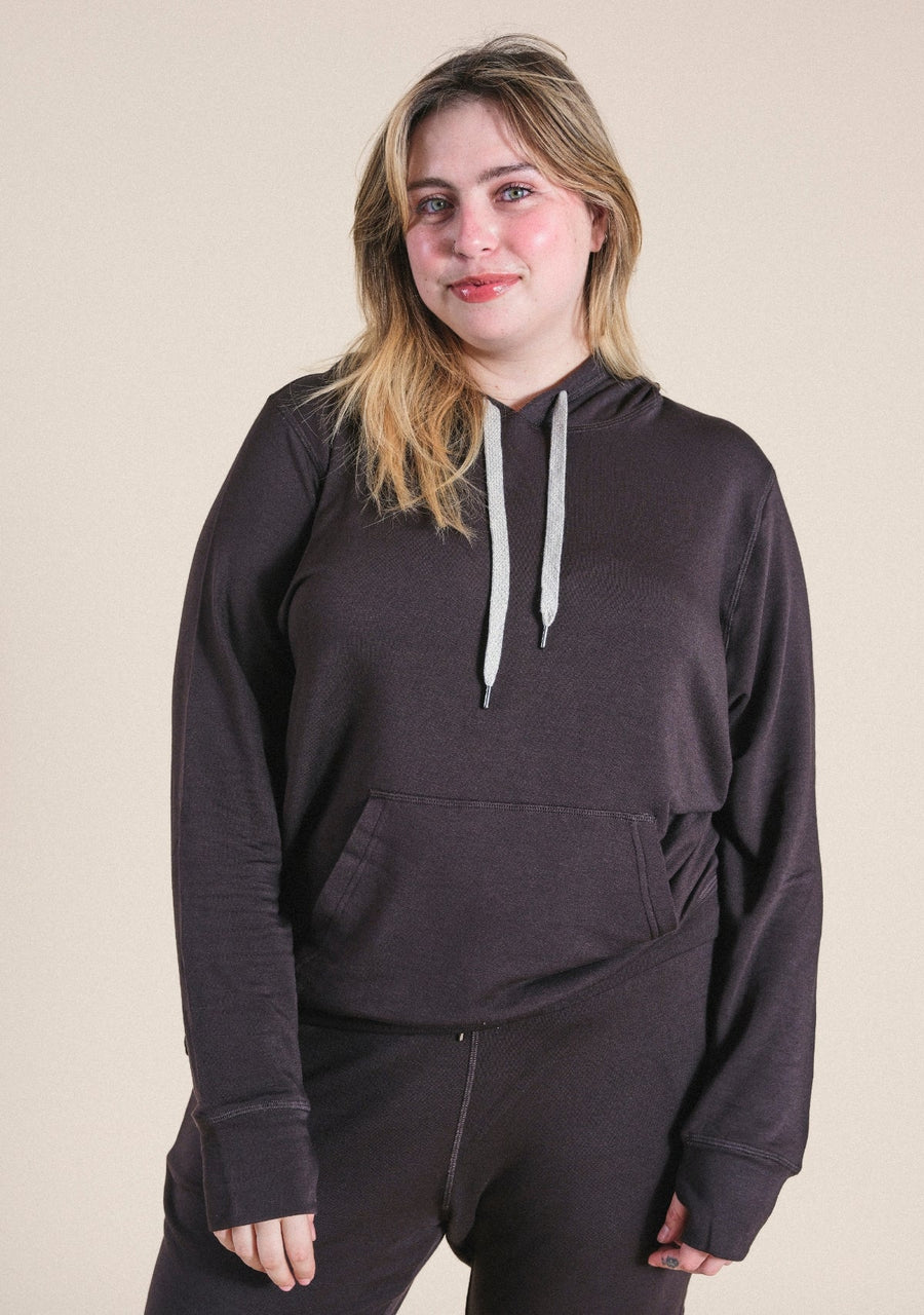 Poplinen Betty Modal Hoodie - Dark Chocolate - plus size hoodie, product view
