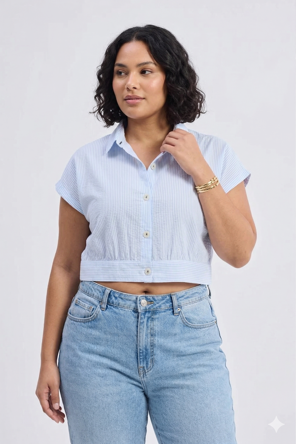 Reistor Oversized Crop Shirt in Classic Stripes - plus size garment, product view