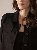Cropped Brushed Knit Overshirt in Charcoal Mix
