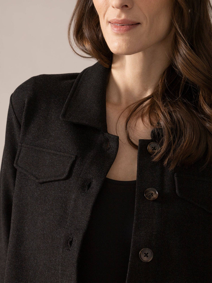 Cropped Brushed Knit Overshirt in Charcoal Mix