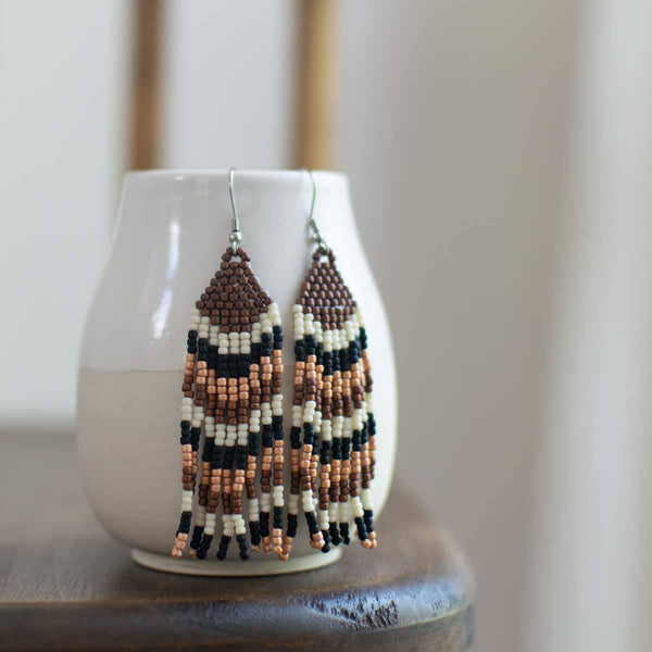Fair + Simple Beaded Fringe Earrings in Brillo - handcrafted earrings