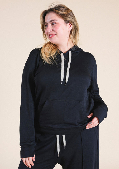 Poplinen Betty Modal Hoodie - Black - plus size hoodie, product view