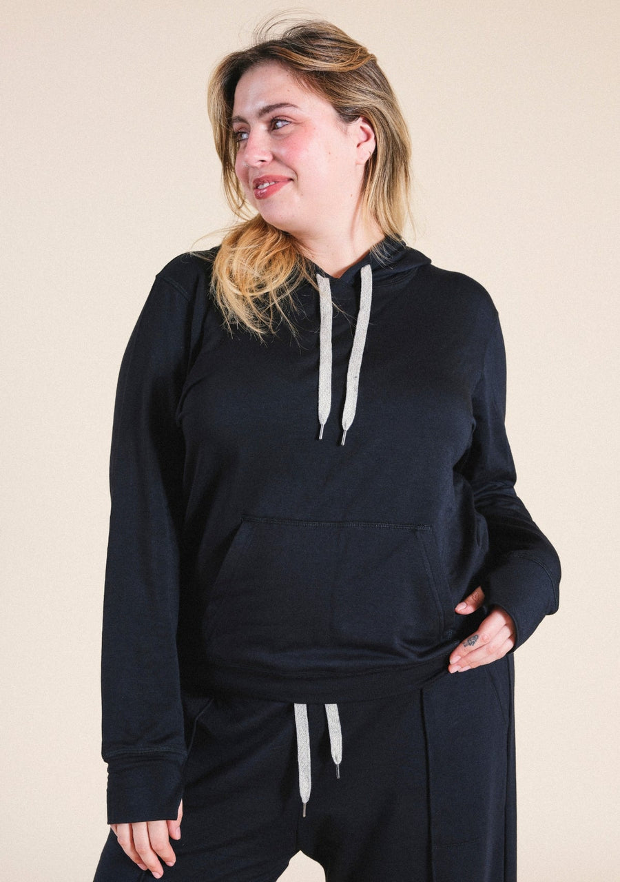 Poplinen Betty Modal Hoodie - Black - plus size hoodie, product view