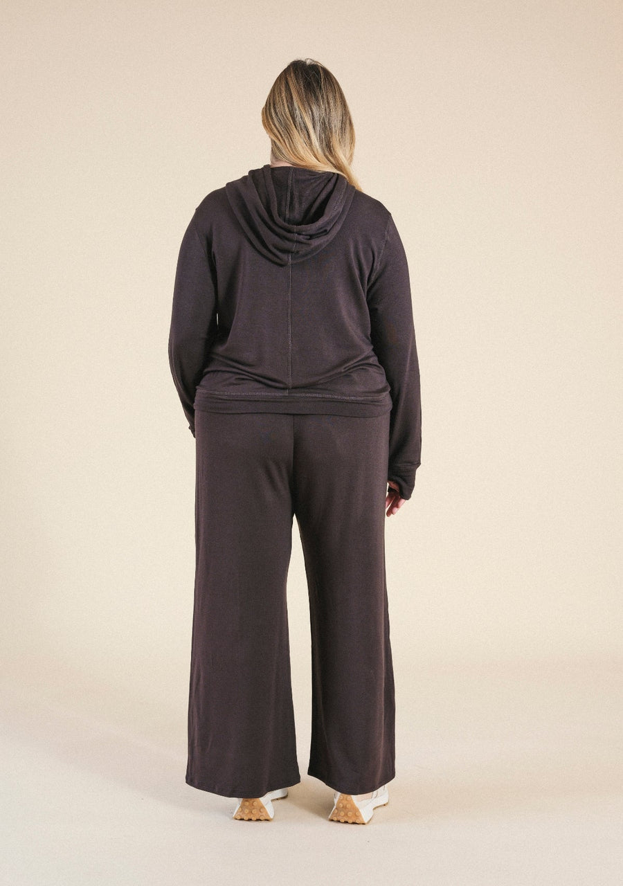 Poplinen Betty Modal Wide Leg Pant - Dark Chocolate - plus size pant, product view