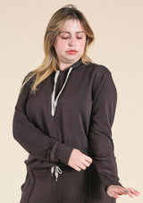 Poplinen Betty Modal Hoodie - Dark Chocolate - plus size hoodie, product view