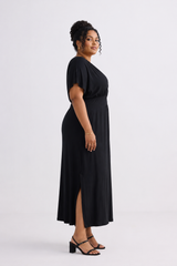 Flowy A-Line Maxi Dress with Side Slits in Black