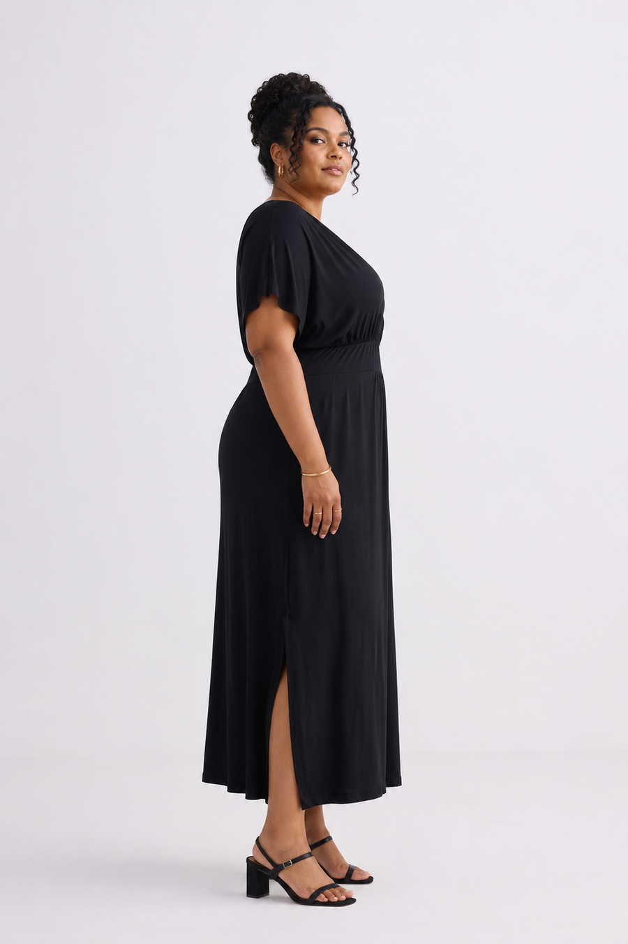 Flowy A-Line Maxi Dress with Side Slits in Black