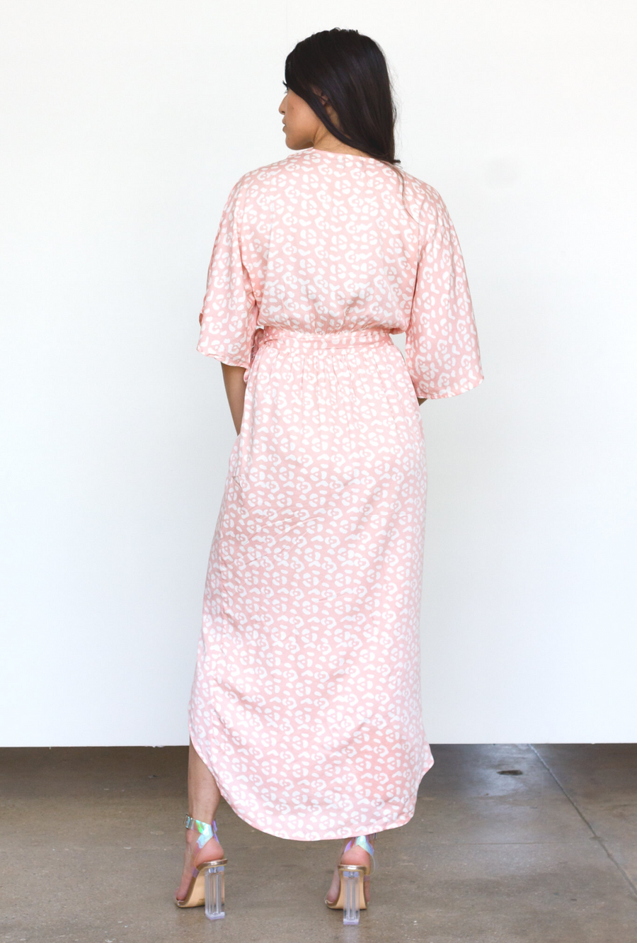 Symbology Clothing Leopard Maxi Wrap Dress in Blush + Cream - plus size dress, product view