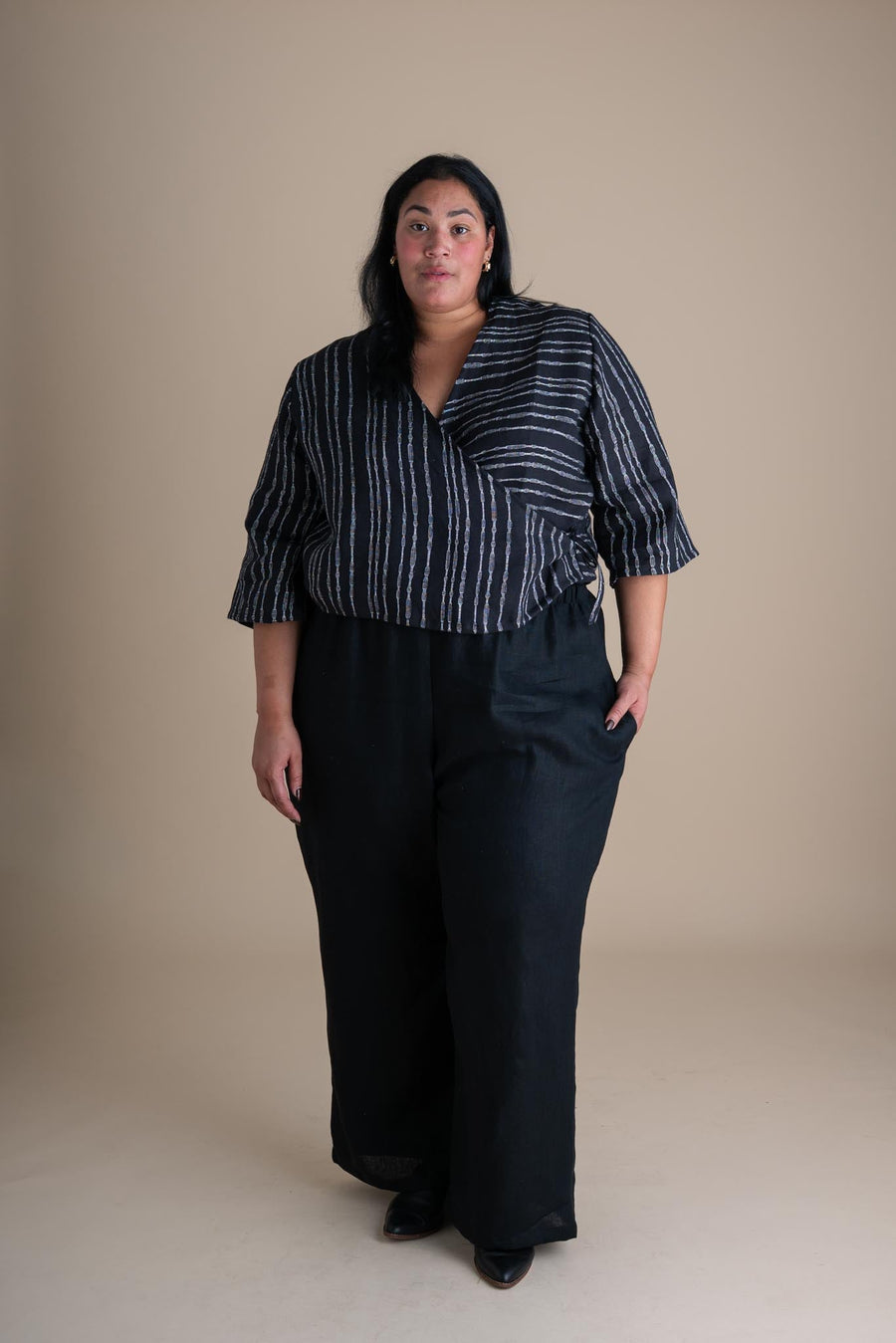 Conscious Clothing Artemis Top in Radio Stripe - plus size top, product view