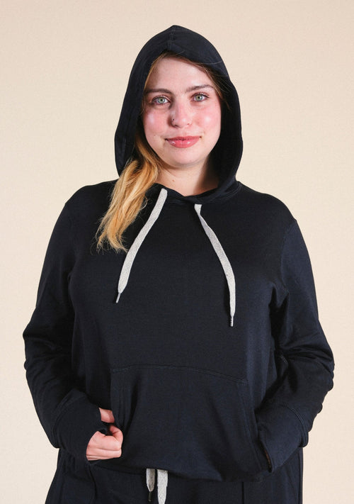 Poplinen Betty Modal Hoodie - Black - plus size hoodie, product view