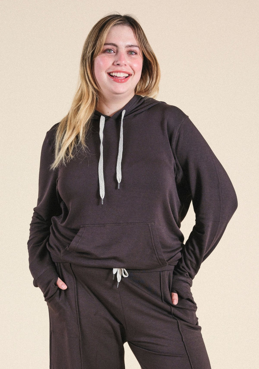 Poplinen Betty Modal Hoodie - Dark Chocolate - plus size hoodie, product view