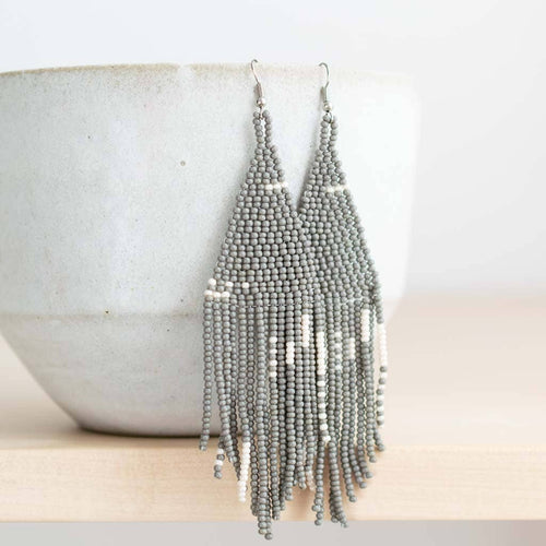 Fair + Simple Beaded Fringe Earrings in Gris - handcrafted earrings