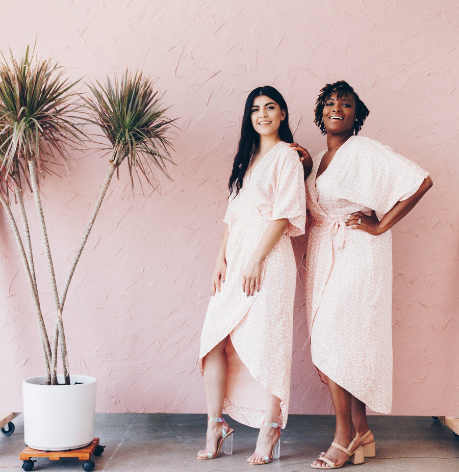 Symbology Clothing Leopard Maxi Wrap Dress in Blush + Cream - plus size dress, product view