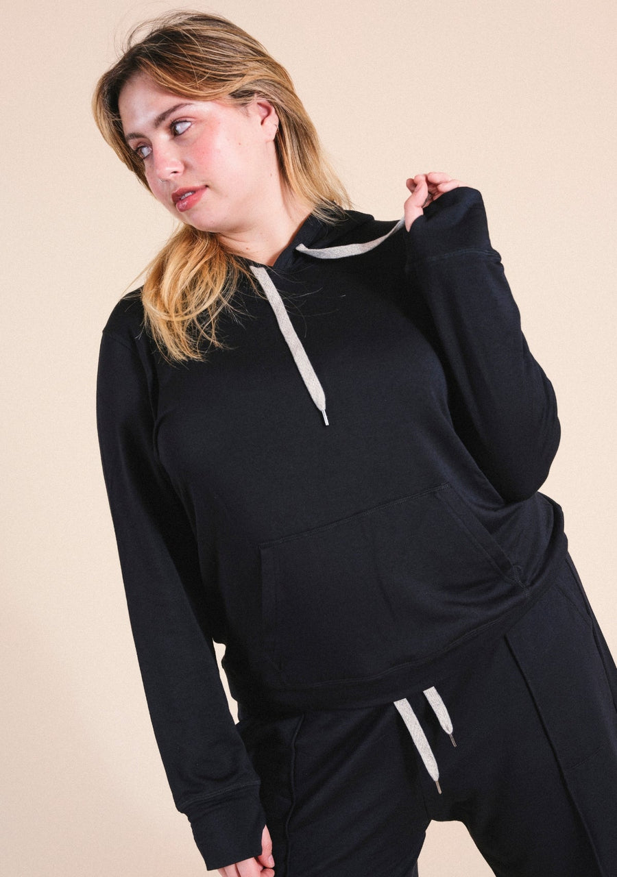 Poplinen Betty Modal Hoodie - Black - plus size hoodie, product view